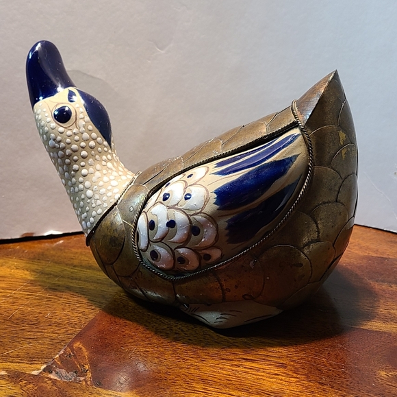 Tonala Brass and Ceramic Duck - Picture 1 of 2